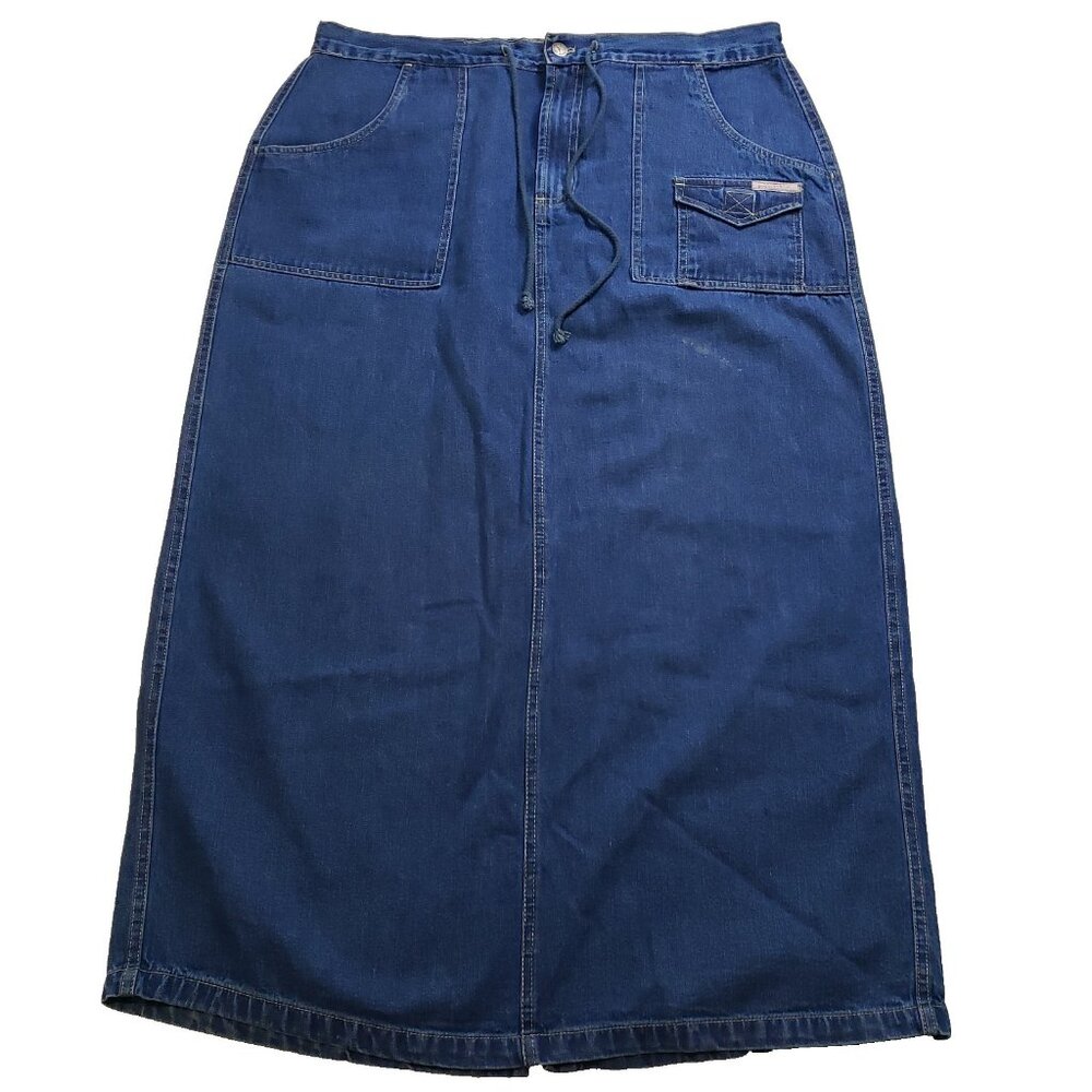 Frantic Denim Cargo Maxi Skirt Womens 18 Front Slit Y2K 90s Western Vintage